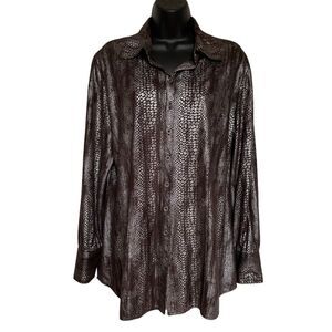 Chico’s Women’s Brown & Silver Snakeskin Print Button Down Shirt Chicos 2 (L/12)